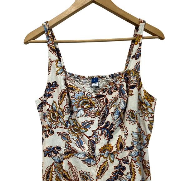 Old Navy Fit & Flare Linen Blend Floral Cami Midi Dress Size L - Picture 4 of 10